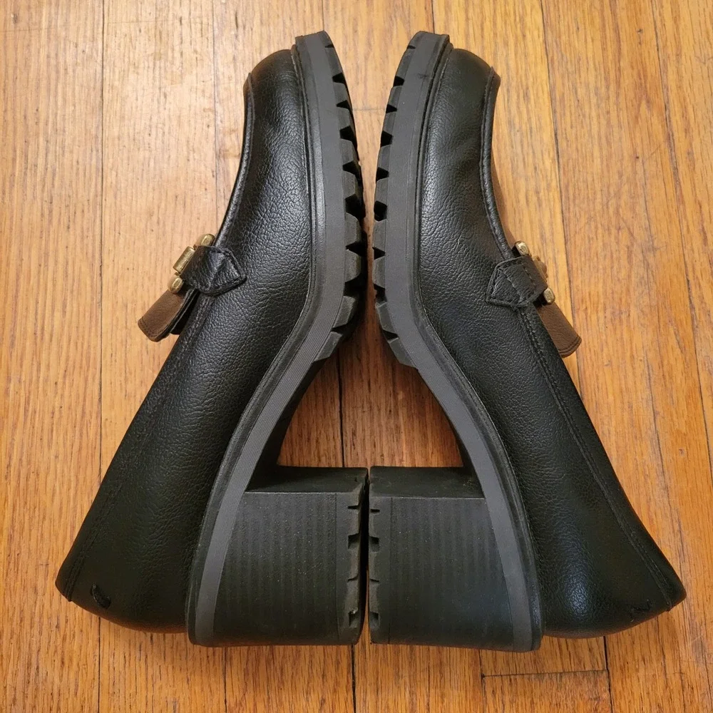 Zodiac‎ 8 Loafers Black Lug Sole Chunky Block Heel Horsebit GEMMA Retro Academia